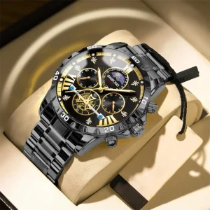Stainless Steel Strap Waterproof Luminous Business Flywheel Men’s Quartz Watch