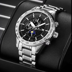 Stainless Steel Watch Calendar Waterproof Luminous Quartz Men’s Chronograph Wristwatch Sports Watches