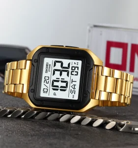 Stainless Steel Watch Water Resistant Gold Luxury Mens Black Digital Led Wristwatch