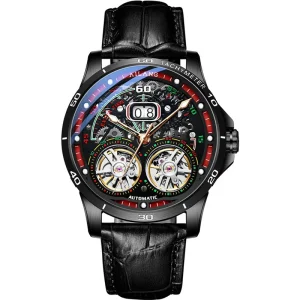 Stainless Steel Watch with 42mm Case Dual Tourbillon Mechanical Wristwatch Luxury Business Waterproof Watch for Men