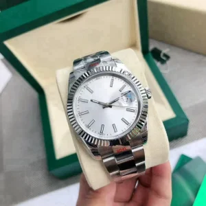 Stainless Steel Water Resistant Analog Day Calendar Automatic Mechanical Movement Silver Case for Women