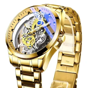 Stainless Steel Wristwatch Double Hollow Automatic Machine Men’s Quartz Movement Tourbillon Calendar OLED Display GPS Navigation