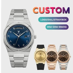Stainless Steel Wristwatch Mens Chronograph with Luminous Hands and Custom Logo Option Waterproof Quartz Sports Watch
