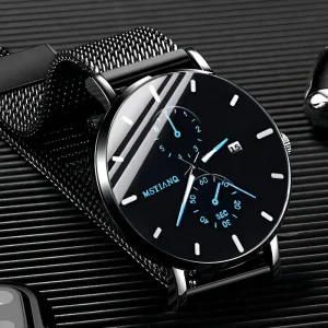 Stainless Steel Wristwatch Ultra thin Mesh Band Men Watch Luxury Fashion Business Casual Simple Quartz Clock Men Watch logo