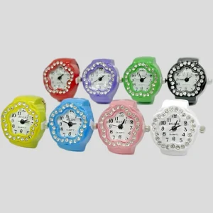 Star Ring Watch 8 Colors Alloy Finger Watch Bling Rhinestone Quartz Stainless Steel Elastic Band Unisex