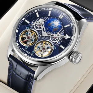 Star Series Men’s Luxury Fashion Watch Fully Automatic Mechanical Hollow Waterproof Night Glow Dial 22mm Band Glass