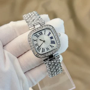 Starry Sky Diamond Women’s Square Watch Roman Numeral Dial Quartz Watch Bracelet Ladies Rhinestone Wristwatch