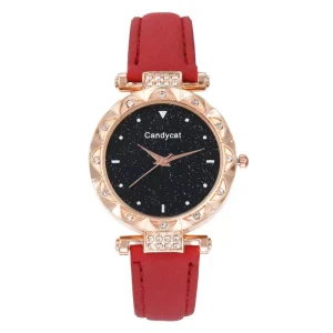 Starry Sky Women’s Alloy Leather Strap Glass Dial Quartz Watch Trendy Simple Casual Pointer Display