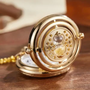 Steampunk Pocket Watch Gold Tone Hourglass Star Motif