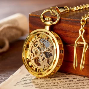 Steampunk Skeleton Mechanical Fob Clock Pendant Hand winding Wheel Pocket Watches