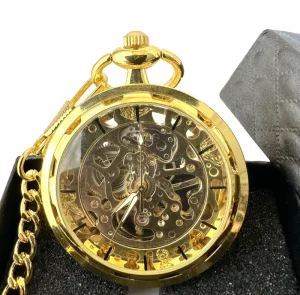 Steampunk Skeleton Mechanical Fob Clock Pendant Hand winding Wheel Pocket Watches