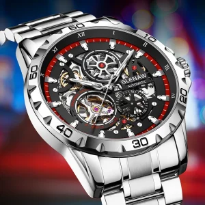 Steampunk Skeleton Men’s Ring Watch Luxury Automatic Mechanical Watch Luminous Waterproof Stainless Steel Strap