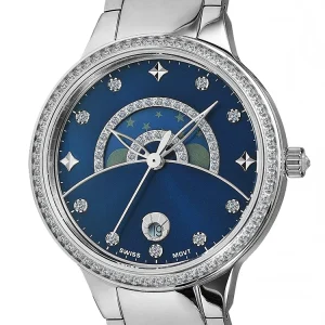 Steel Color Ladies Quartz Watch RONDA 708 Quartz Movement Blue Dial Diamond Watch 5BAR Waterproof Women’s Watch