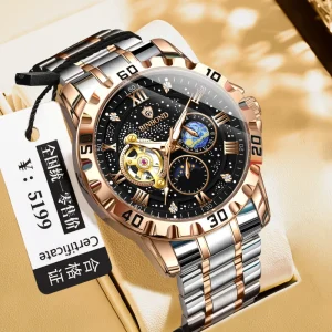 Steel Shell Tourbillon Automatic Mechanical Watches Hollow Movement Waterproof Luminous Men Watch