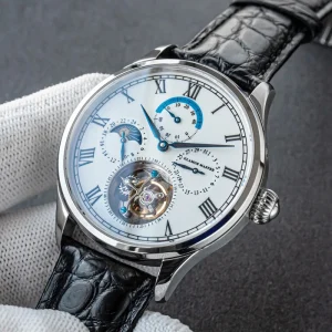 Stock Luxury Real Seagull Skeleton Moonphase Tourbillon Mechanical Hand Winding Movement Enamel Dial Watch Man