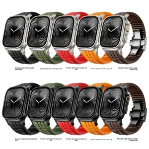 Strap Applicable Iwatch Ultra10 Generation Men’s Grenade Pattern Silicone Stainless Steel Connector