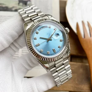 Style Unisex Fashionable Minimalist Three-Hand Dual-Date Pointer Dial Stainless Steel Mechanical Water Resistant 10m Watch