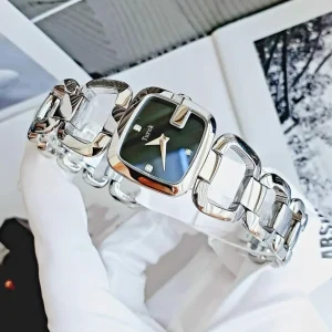 Stylish Elegant Luxury Fashion Square Stainless Steel Sapphire Crystal Waterproof 3ATM Quartz Pointer Dial 24mm Shock Watch