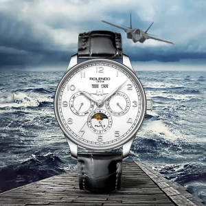 Stylish Men’s Watch Multi Functional Stainless Steel Sapphire Crystal Genuine Leather Band