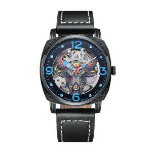 Stylish Skeleton Mechanical Leather Strap Waterproof Men Watch