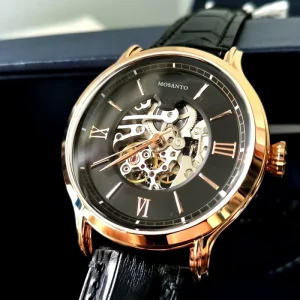 Stylish Skeleton Men’s Automatic Mechanical Watch Stainless Steel Mineral Glass Waterproof Reloj Hombre