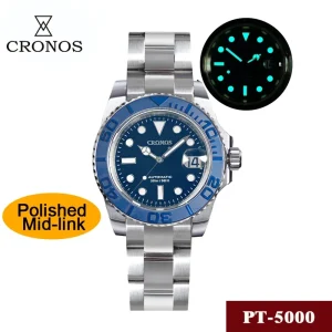 Sub Diving Men Automatic Mechanical Watch No Date PT5000 Brushed Bracelet Ceramic Bezel 200m Waterproof Glideclasp L6018