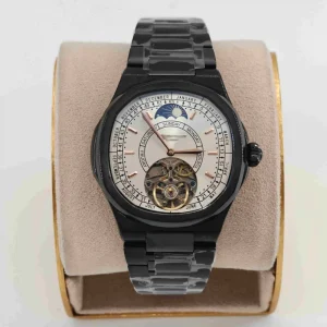 Sun Moon Change Hollow Dial Hot Sell Man Watch Stainless Steel Black Watch Glass Back Automated Mechanical Watch for Man