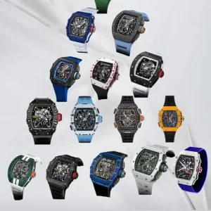 Super RM Style Carbon Fiber Tonneau Automatic Watch Integrated Movement Sport Hip Hop Design with Bright Strap