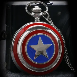 Superhero Pocket Watch for Fan Cosplay Gift Shield Design Silver Pendant Necklace Watch for Promotional Event Souvenir