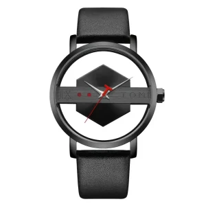 T100 Creative Quartz Men’s Women’s Watch Unique Transparent Dial Couple Watch Leather Strap Wristwatch Gifts for Man Woman