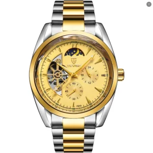 T795A Men Automatic Mechanical Watch Moon Phase Skeleton Dial Stainless Steel Strap Luminous Waterproof Business Watch