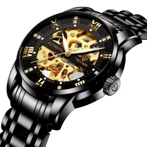 T9005A Mechanical Roman Digital Hollow Luminous Function Automatic 3ATM Waterproof Stainless Steel Men’s Watch