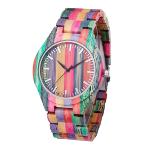 TJW Colorful Bamboo Wooden Watch for Men Fashion Business Style with Pointer Dial Display Valentine’s Day Gift