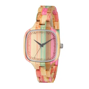 TJW Luxury Women’s 36mm Rectangle Bamboo Wooden Watch with Quartz Movement and Pointer Dial Display Business Coin Design