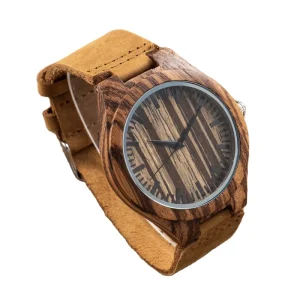 TJW Men’s 45mm Zebrawood Quartz Watch with Pointer Dial Display