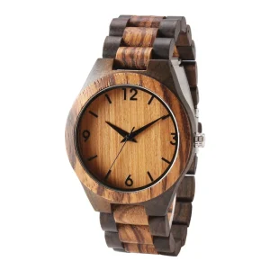 TJW Men’s Classic Luxury Gift Watch Natural Wood Quartz Movement Fashionable Business or Coin-Style