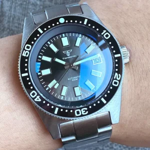 Tandorio NH35A PT5000 62MAS 300M Automatic Dive Men Watch Silver Ring Domed AR Sapphire Glass Rotating Bezel Date Steel Bracelet