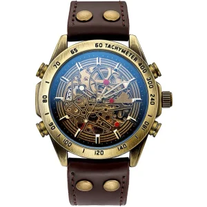 The Newest Skeleton Watch Bronze Watch waches Luxury Automatic with Leather Band