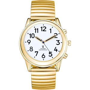 Three Button Golden Radio Controlled Talking Watch With Stainless Steel for Visually Impaired Elderly or Blind