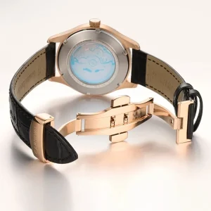 Tiger Dial Automatic Men Watch Skeleton Back Leather Strap Luxury Wristwatch Mechanical Watch