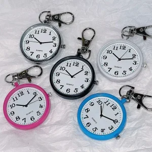 Tiny Cute Stainless Steel Fashion Quartz Pocket Watch with Keyring for Men Women Nurses Doctors Students
