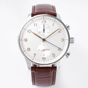 Tonneau Chronograph Watch Unisex Automatic Movement Pointer Stainless Steel White Brown Leather Strap