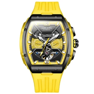 Tonneau Luxury Skeleton Watch for Men Mechanical 50M Waterproof Analogue Watch Silicone Strap Automatic Watch
