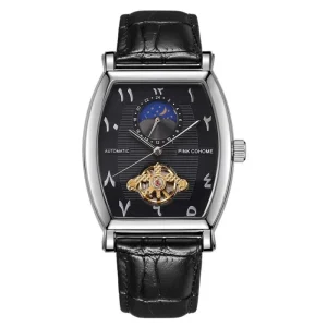 Tonneau Moonphase Mechanical Watch Arabic Skeleton Automatic Tourbillon Watch Men