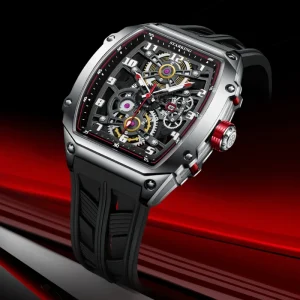 Tonneau Shaped Designer Stainless Steel Mechanical Watch Waterproof Luxury Wristwatch Men’s Watch