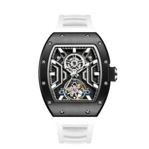 Tonneau Skeleton Watches Men Automatic Mechanical Watch Silicone Strap Waterproof Wristwatch