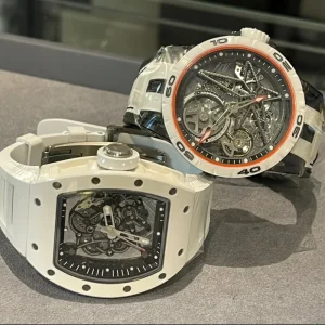 Tonneau-shaped Sports Mechanical Watch Scratch-resistant White Case Fully Skeletonized Movement Understated Luxury Men’s Watch