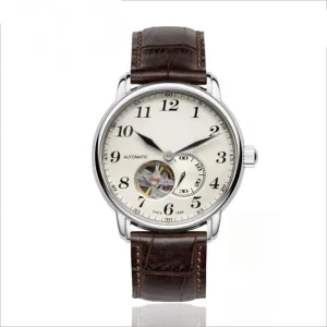 Top Brand Mens Classic Skeleton Watch Half Automatic Movement Mechanical Stainless Steel Watch