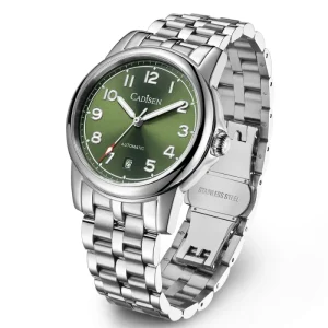 Top Grade Stainless Steel Sapphire Crystal Water Resistant Luminous 39mm Mechanical Sport Business Watch 20mm Band