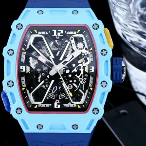Top RM Watch Blue NTPT Case Blue Rubber Strap Hollow Dial Design Luxury Men’s Automatic Mechanical Watch